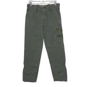 Western Denim Bank Cargo Pants Womens 30 Olive Green Studded Eagle Embroidered
